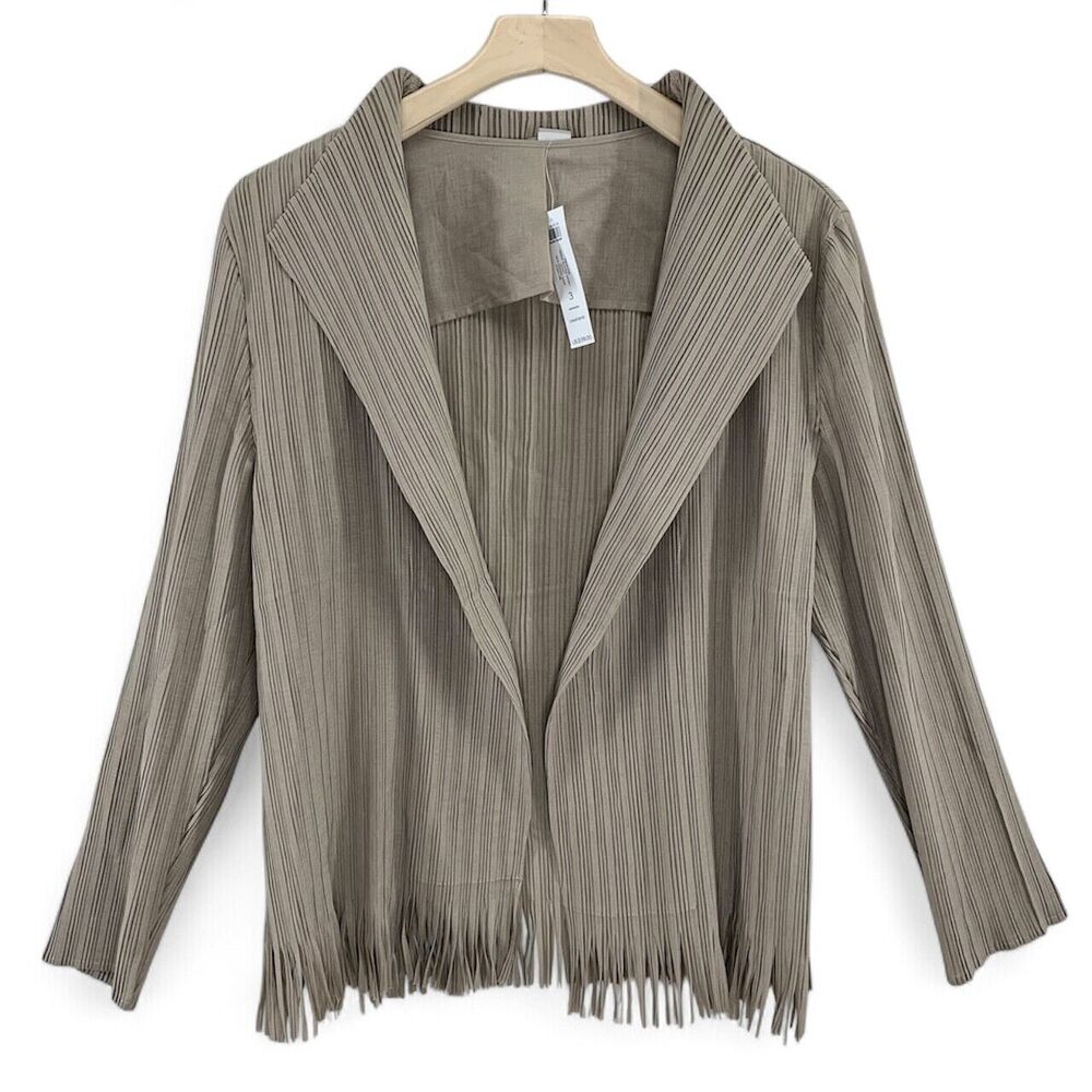 Chico's Travelers Fringe Cardigan Jacket Size 3 , 16/18 Sonora Sand Quiet Luxury